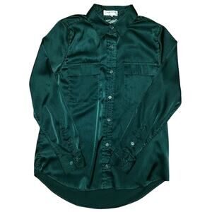 NWT Industry Republic Clothing Green Satin Stretch Button Up Top Women's XS